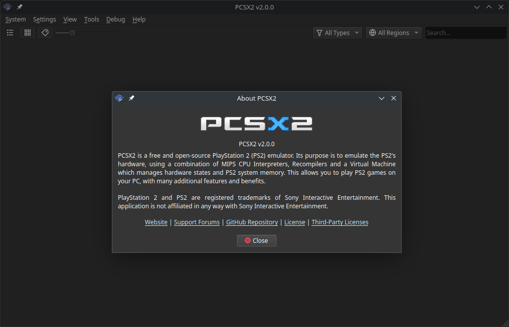 PCSX2 running on Windows